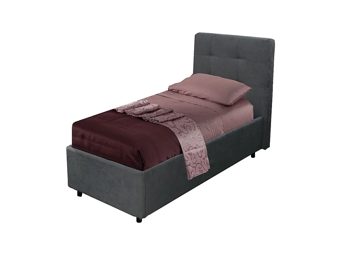 Letto singolo con contenitore Ascoli 102x210x110H tessuto colore ash grigio