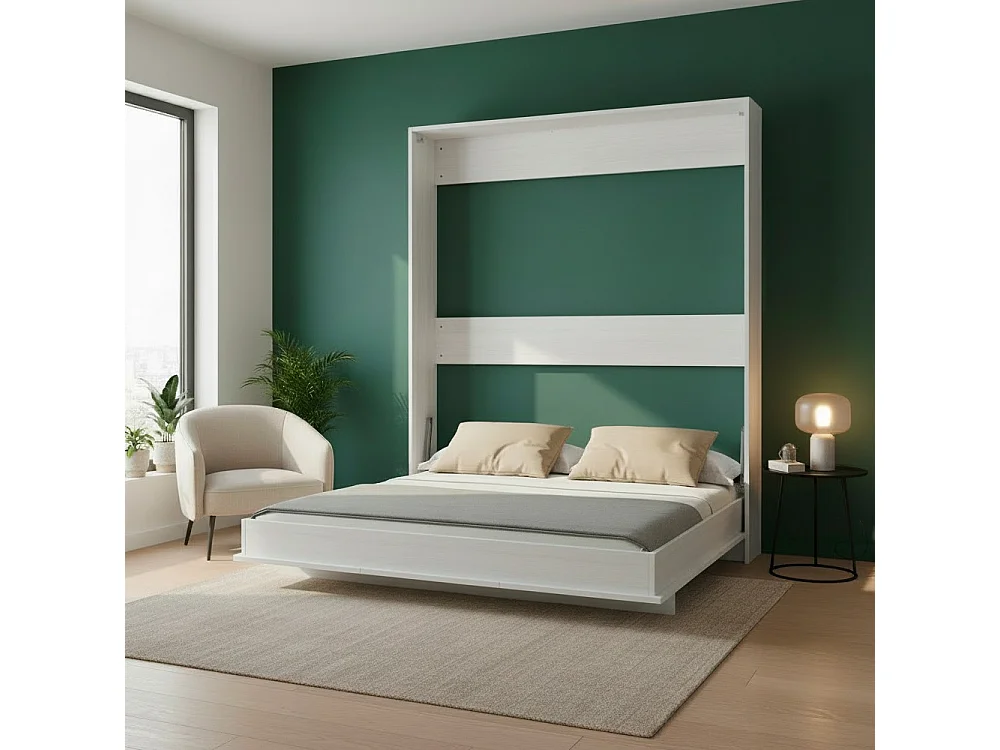 Letto matrimoniale a scomparsa salvaspazio Primer bianco 164x38x221H