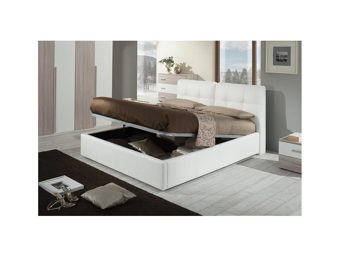Letto matrimoniale con contenitore Melia ecopelle colore bianco