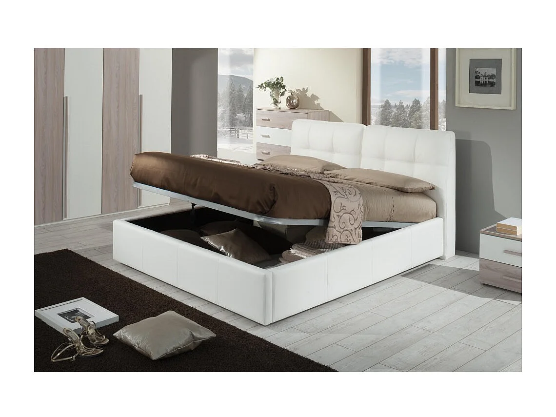 Letto matrimoniale con contenitore Melia ecopelle colore bianco