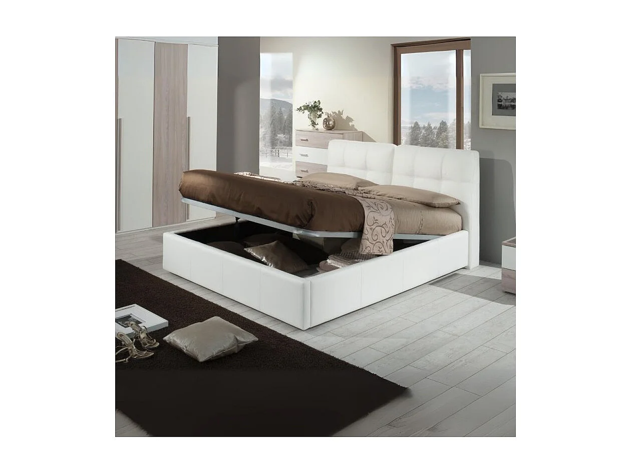 Letto matrimoniale con contenitore Melia ecopelle colore bianco