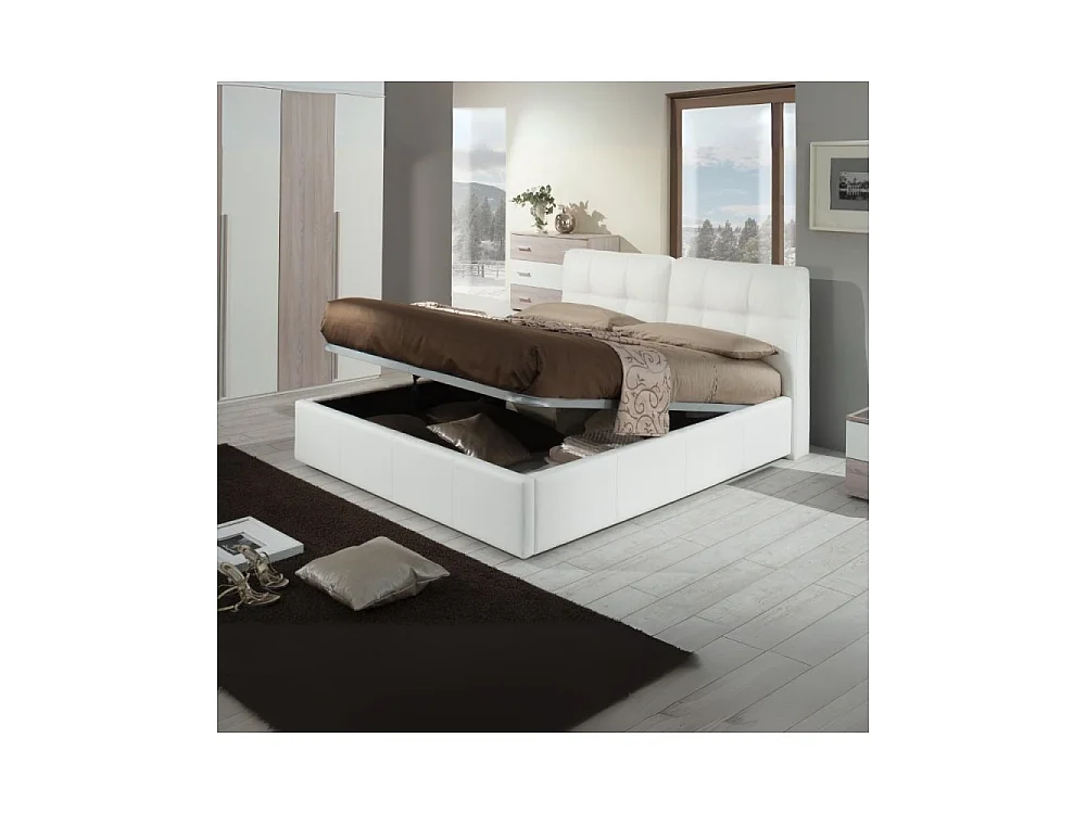 Letto matrimoniale con contenitore Melia ecopelle colore bianco