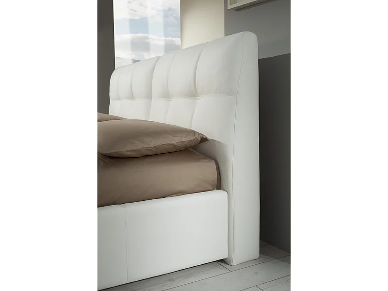 Letto matrimoniale con contenitore Melia ecopelle colore bianco