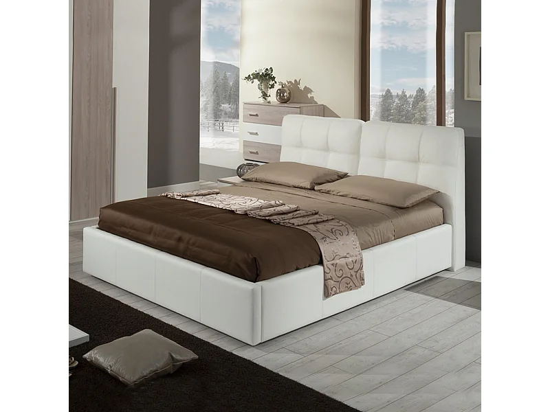 Letto matrimoniale con contenitore Melia ecopelle colore bianco