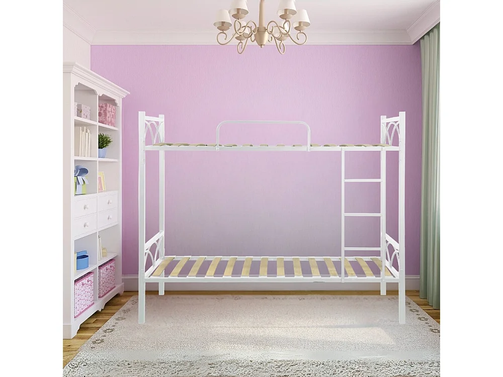 Letto a castello in metallo bianco con reti incluse Wind 80x198x161H