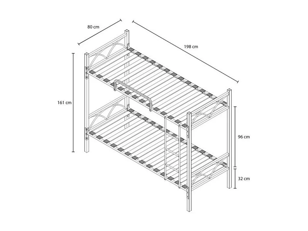 Letto a castello in metallo bianco con reti incluse Wind 80x198x161H