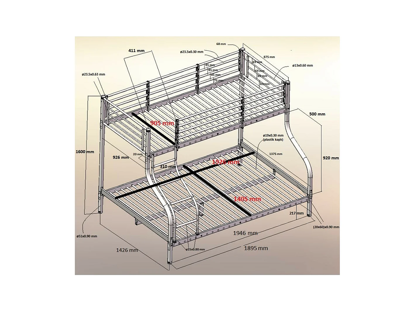 Letto a castello in metallo Aladdin