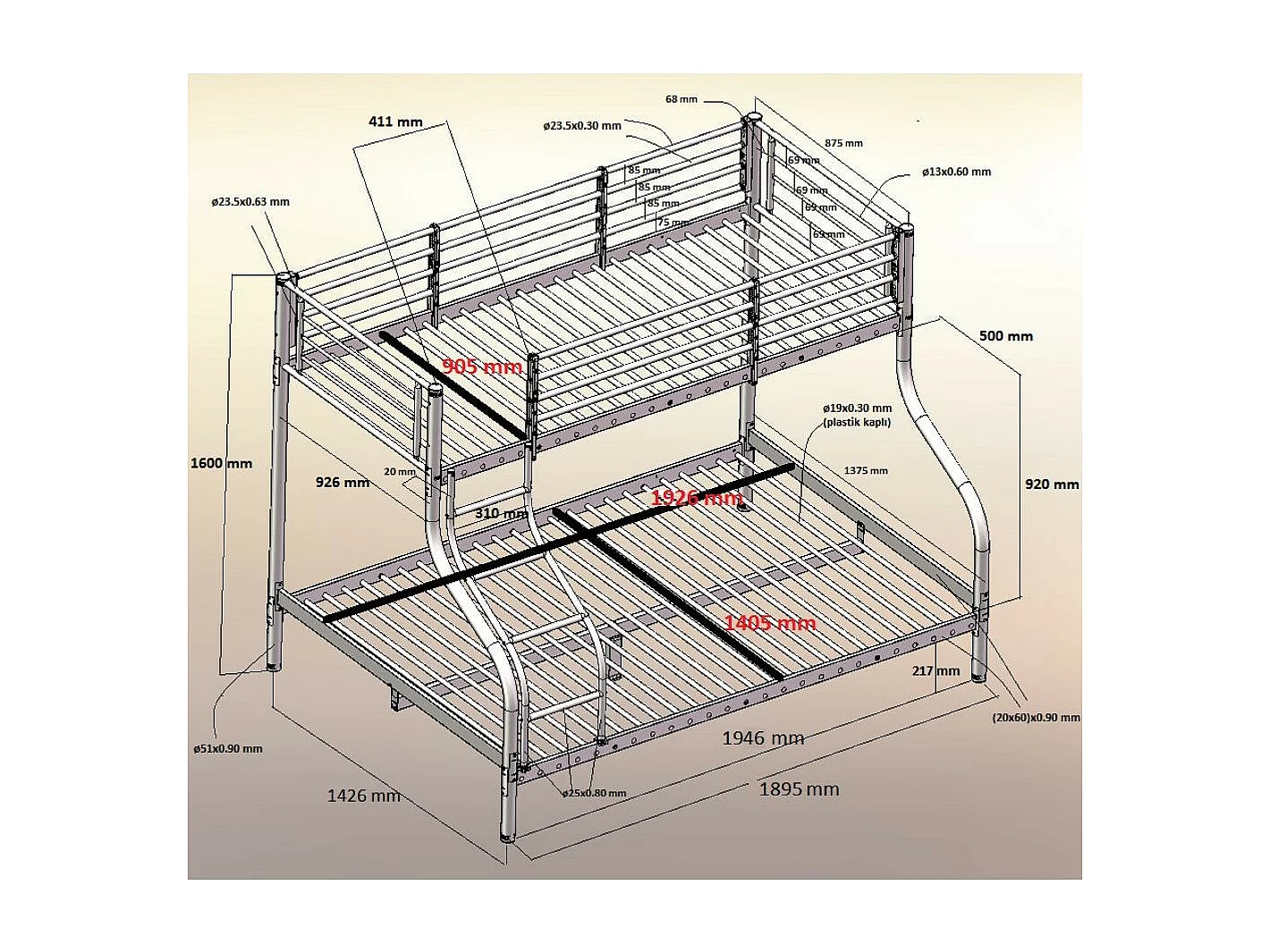 Letto a castello in metallo Aladdin