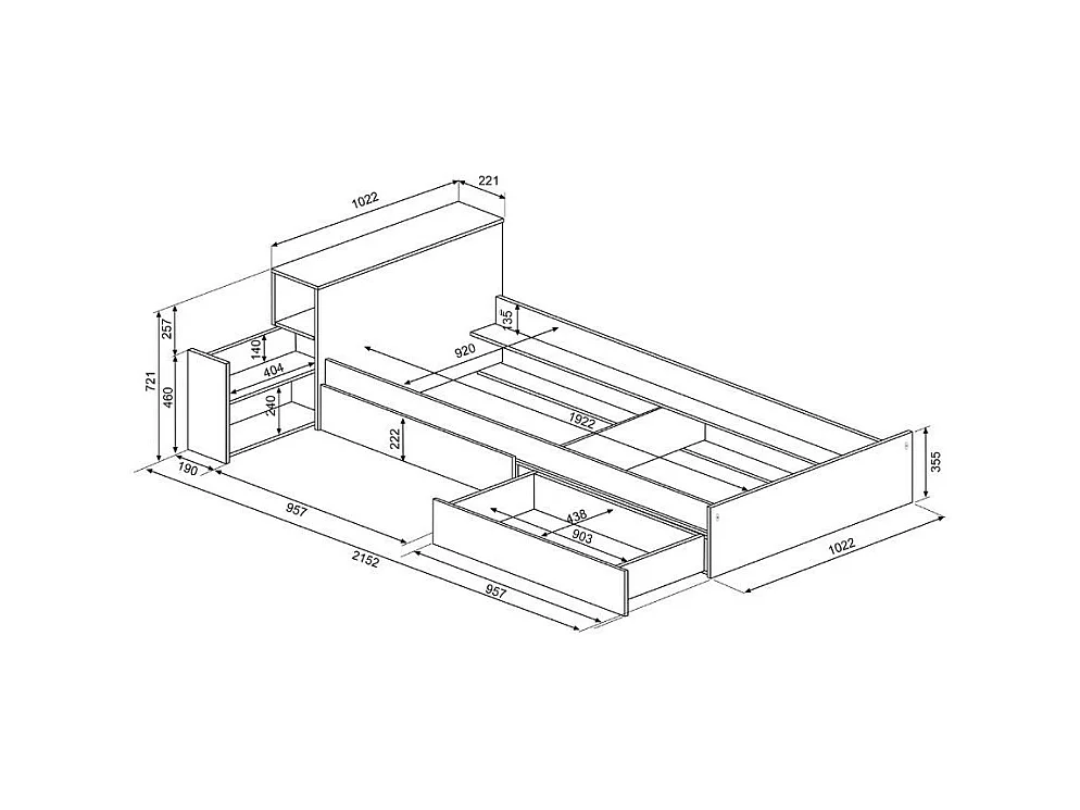 Letto vintage con comodino estraibile 1666 colore bianco