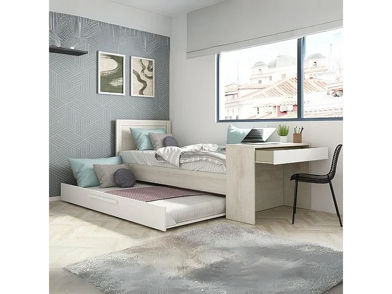 Letto con scrivania integrata e letto estraibile colore bianco vintage e bianco 1950