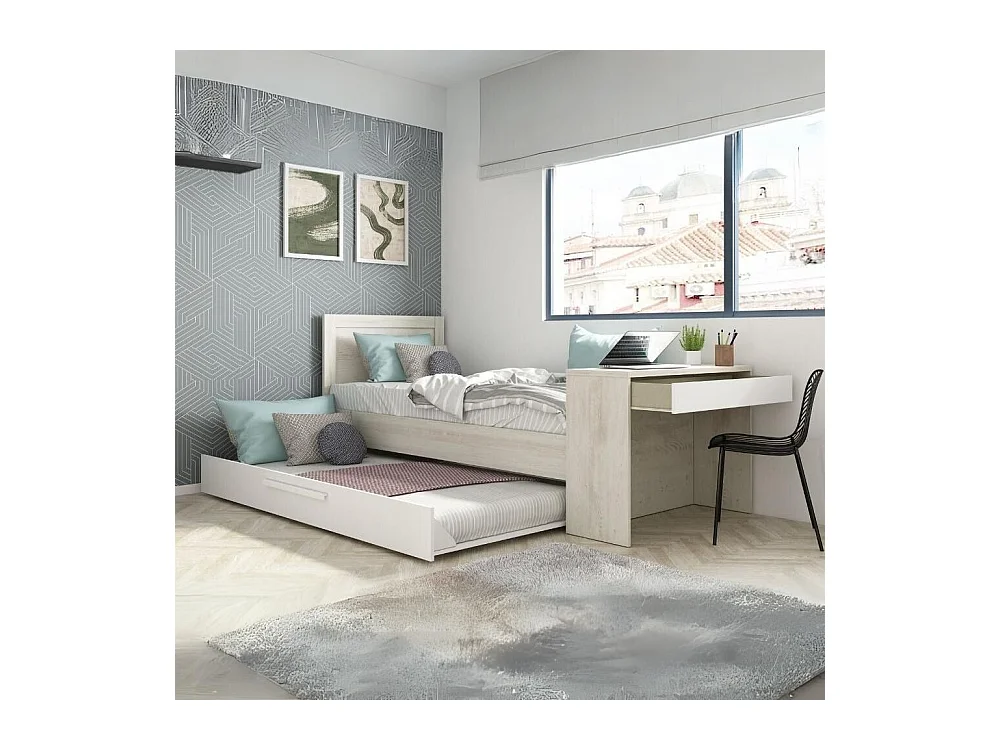 Letto con scrivania integrata e letto estraibile colore bianco vintage e bianco 1950