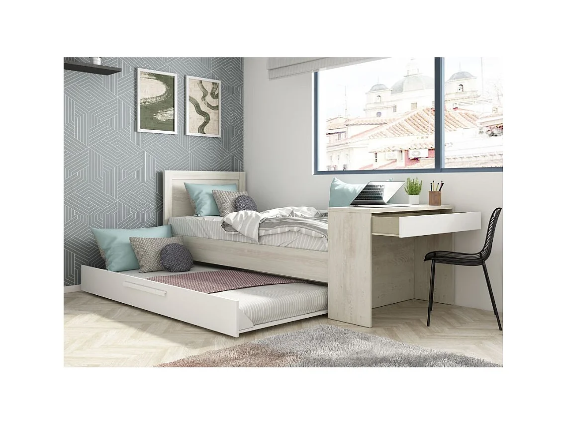 Letto con scrivania integrata e letto estraibile colore bianco vintage e bianco 1950