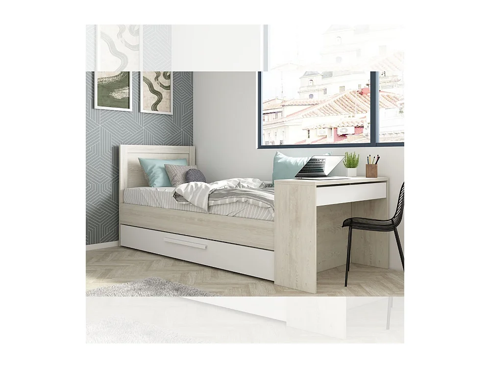 Letto con scrivania integrata e letto estraibile colore bianco vintage e bianco 1950