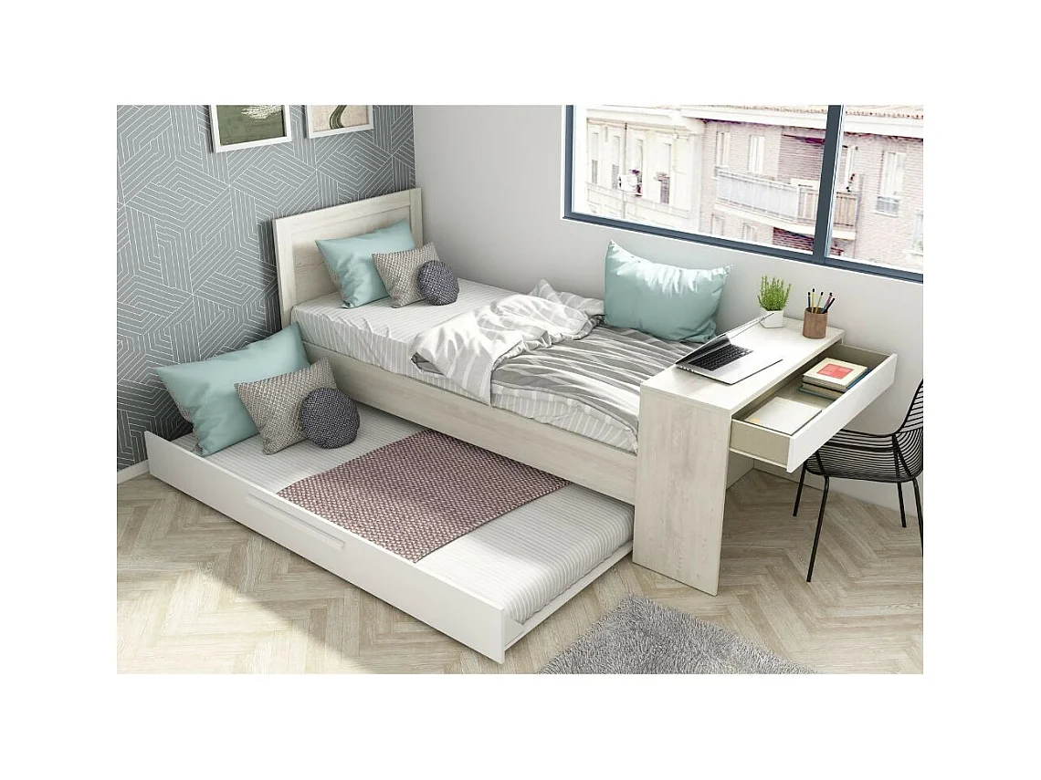 Letto con scrivania integrata e letto estraibile colore bianco vintage e bianco 1950