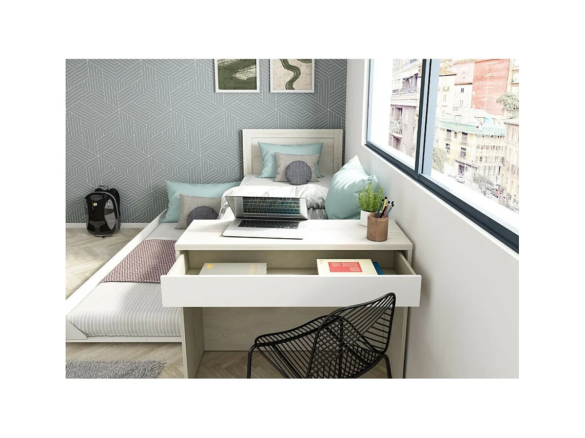 Letto con scrivania integrata e letto estraibile colore bianco vintage e bianco 1950