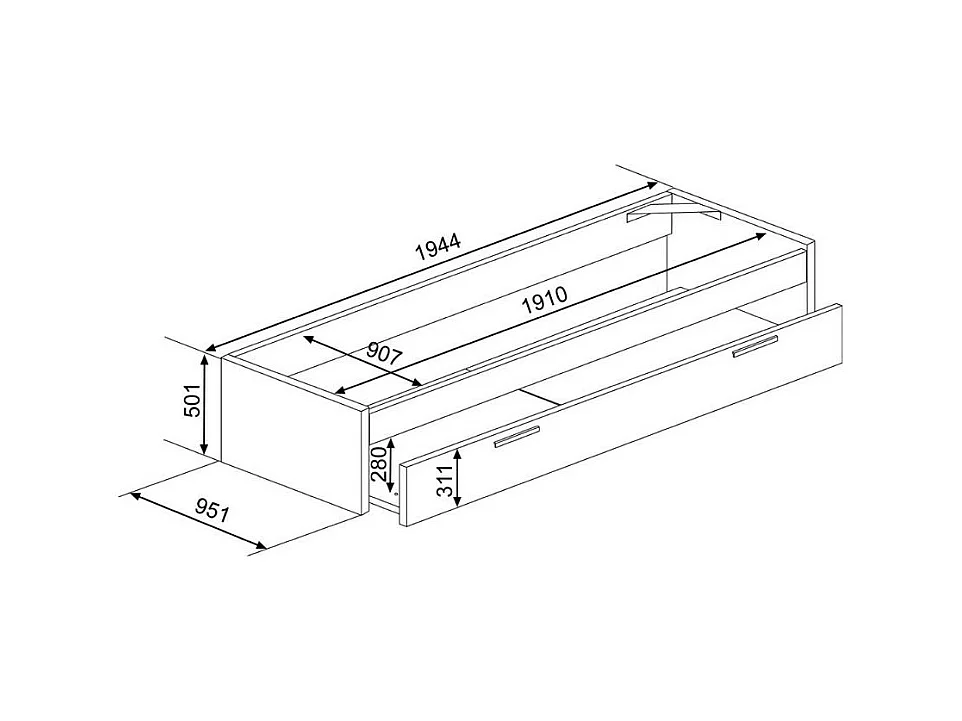 Letto singolo con cassettone estraibile 1004 Blanco