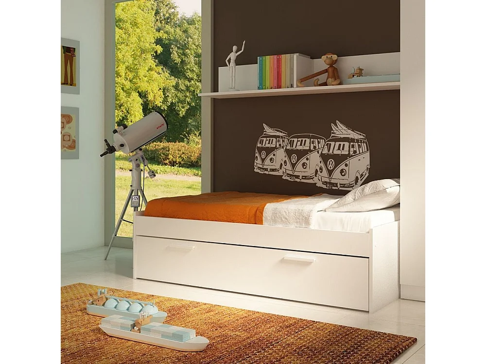 Letto singolo con cassettone estraibile 1004 Blanco