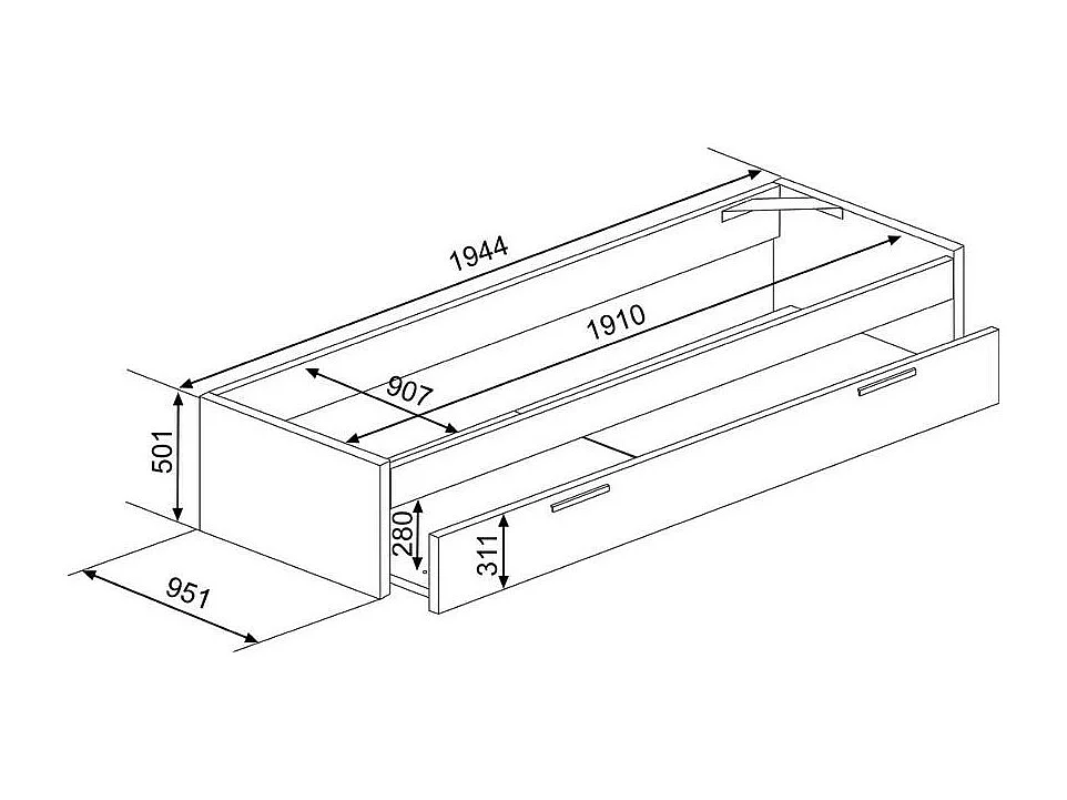 Letto singolo con cassettone estraibile 1004 Blanco