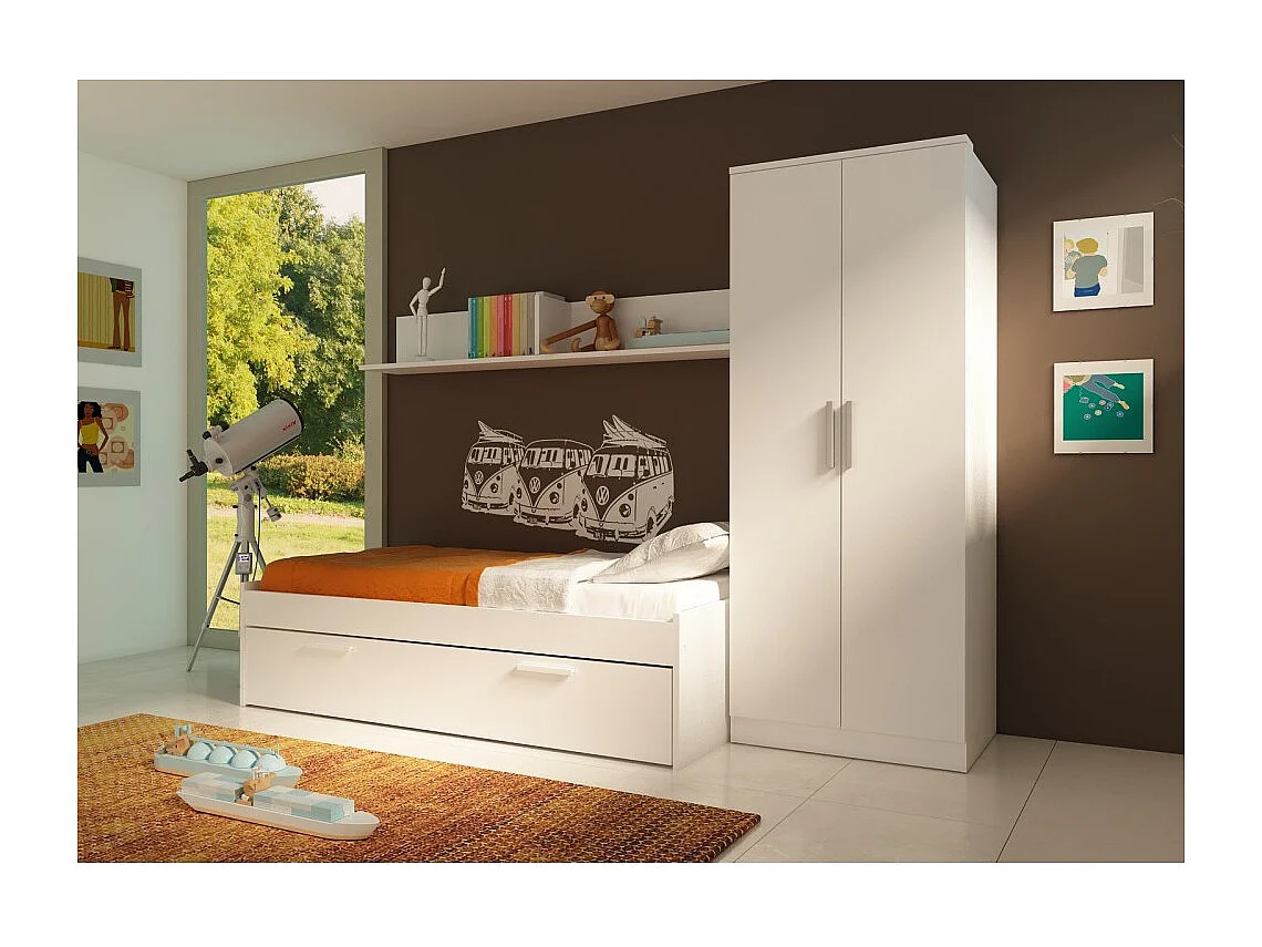 Letto singolo con cassettone estraibile 1004 Blanco