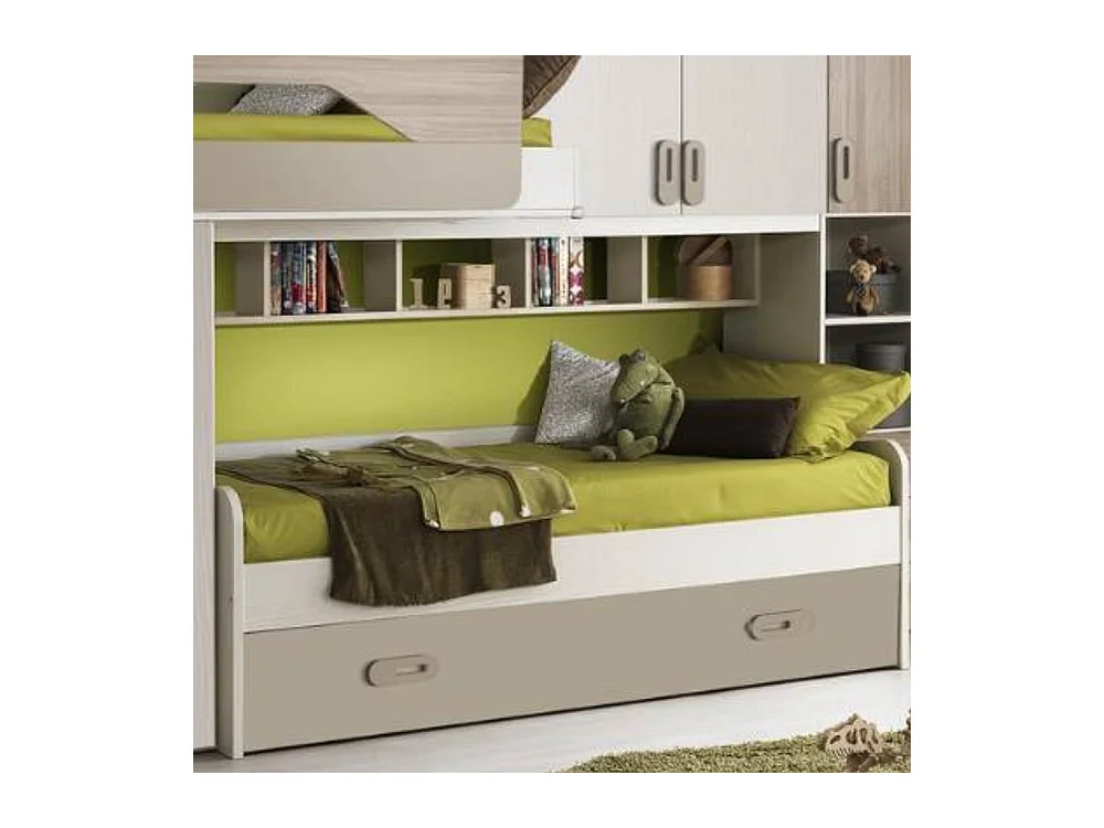Cameretta soppalco con 3 letti Milly talco verde e brown