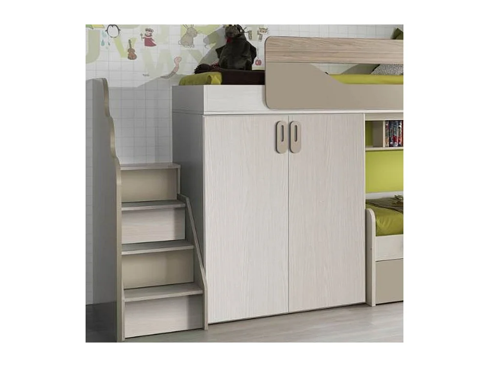 Cameretta soppalco con 3 letti Milly talco verde e brown