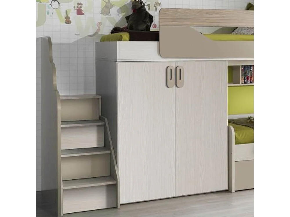 Cameretta soppalco con 3 letti Milly talco verde e brown