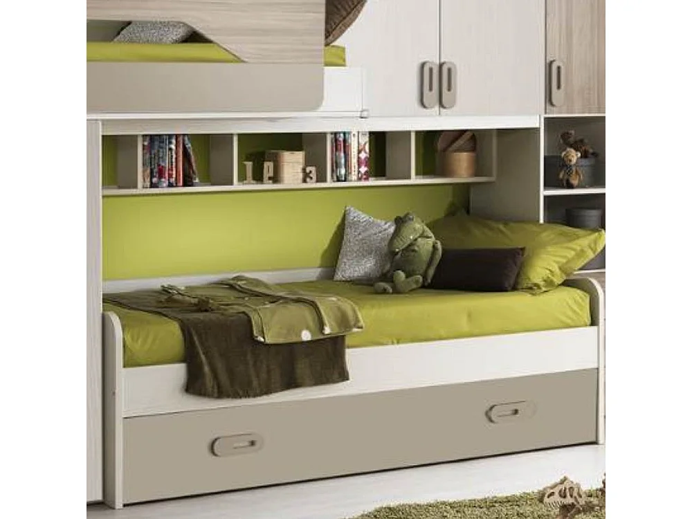 Cameretta soppalco con 3 letti Milly talco verde e brown