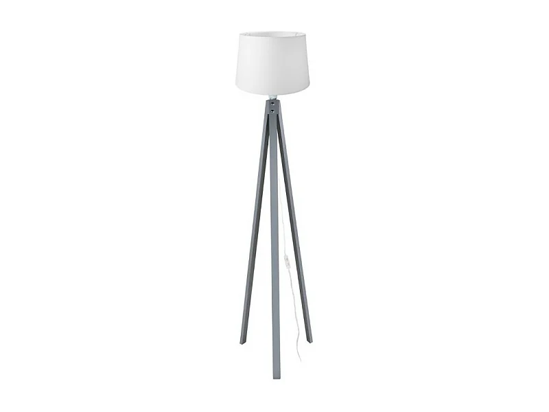 Lampada da terra treppiede grigio con paralume bianco in tessuto DECOGRI3565