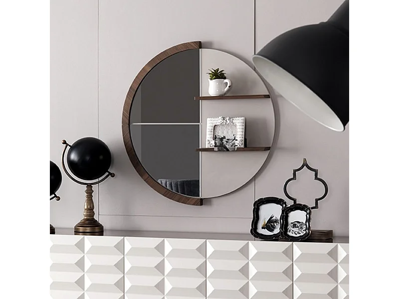 Specchiera rotonda con mensole Diana colore legno naturale