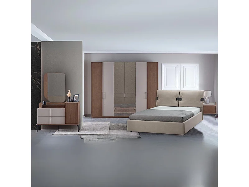 Camera da letto con letto contenitore e armadio con specchi Vega