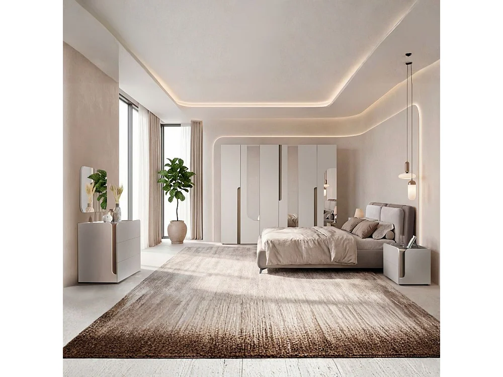 Camera da letto cashmere olmo biscotto armadio 6 ante con specchi e letto contenitore Loana