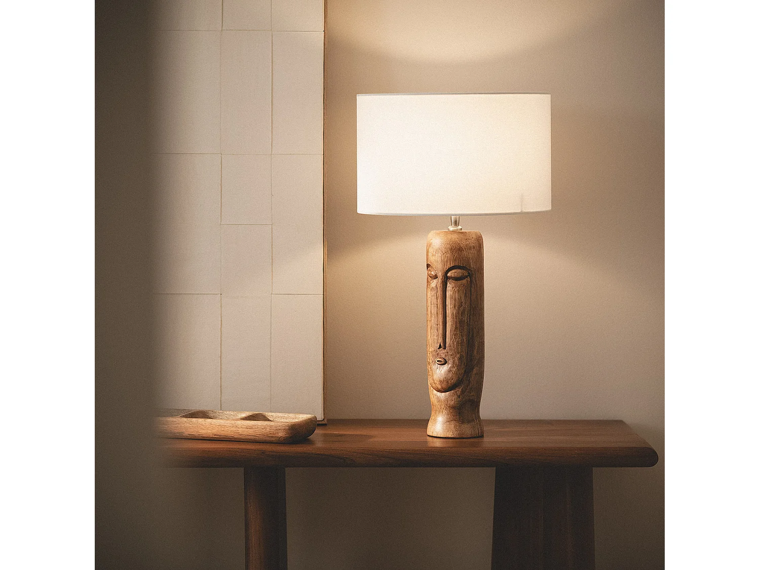 Lampe à Poser Bois Totem ILUZZIA Blanc