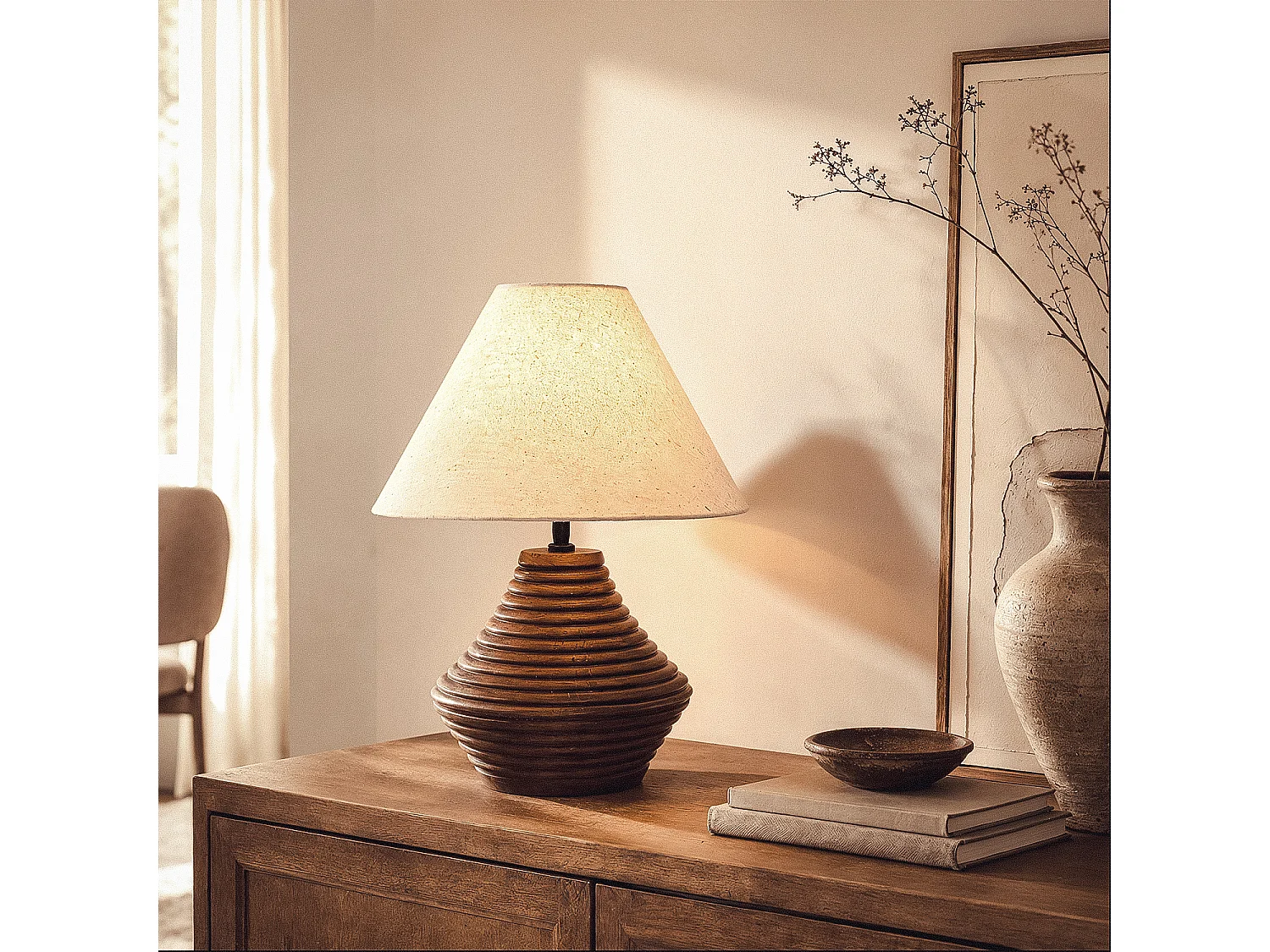 Lampe à Poser Bois Akriti ILUZZIA Beige