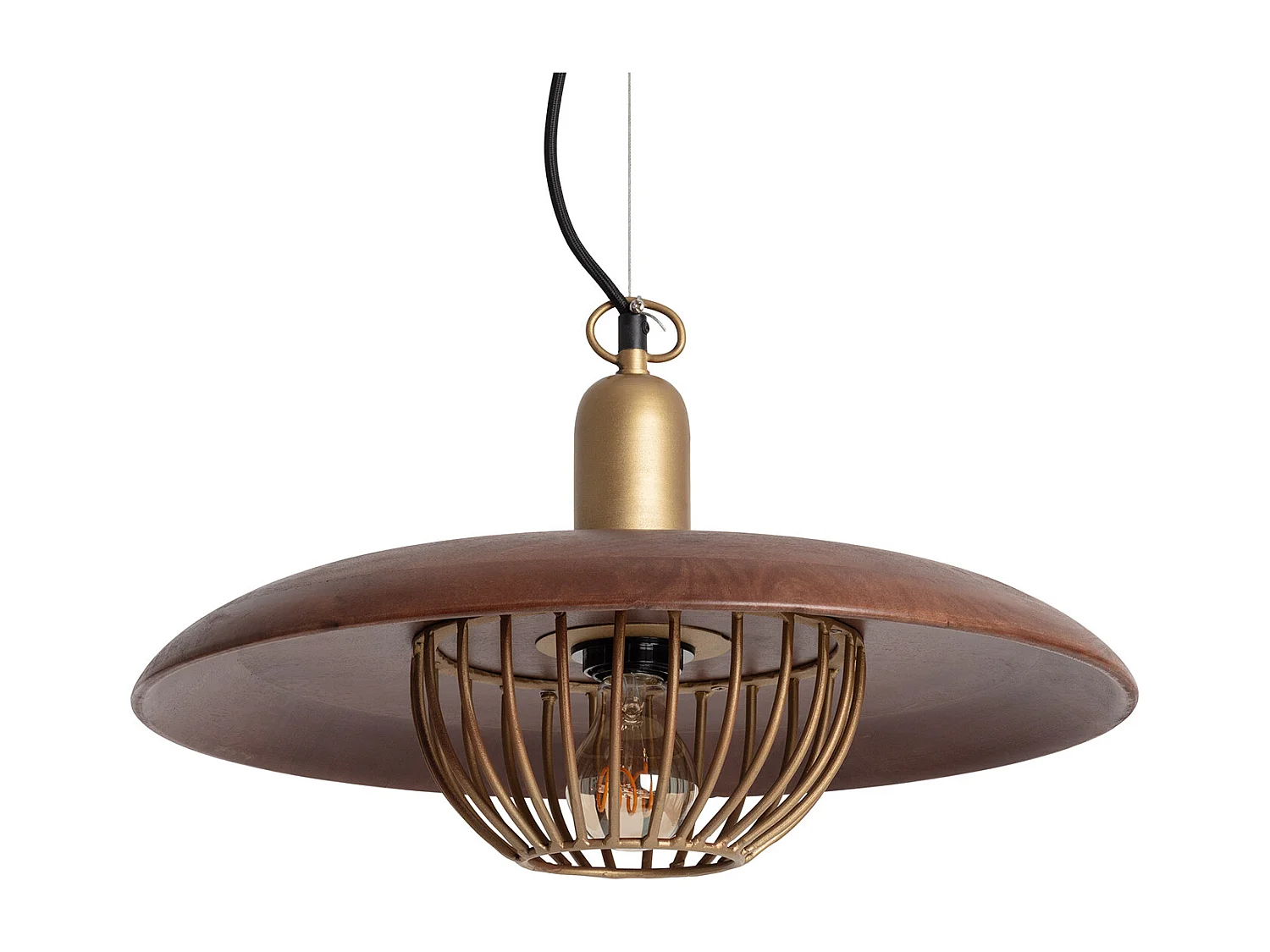 Lampada a Sospensione Metallo e Legno Alika ILUZZIA Ottone