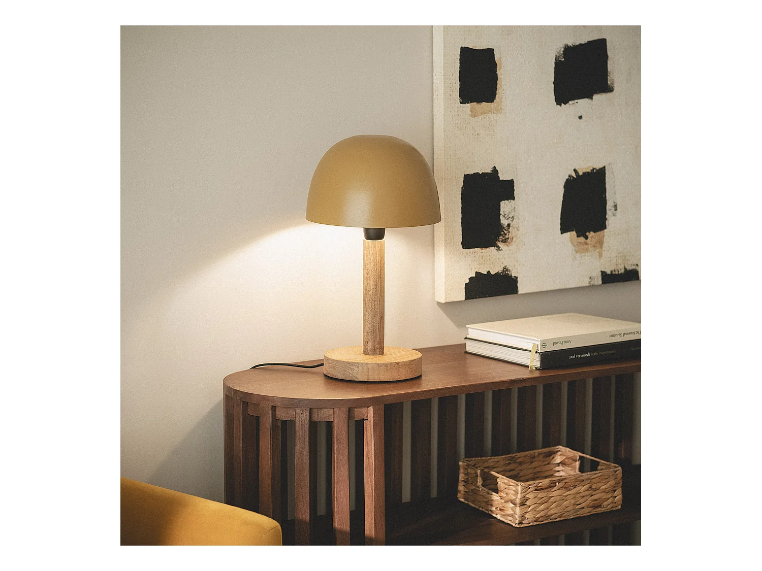Lampe à Poser Métal et Bois Mallavi Jaune