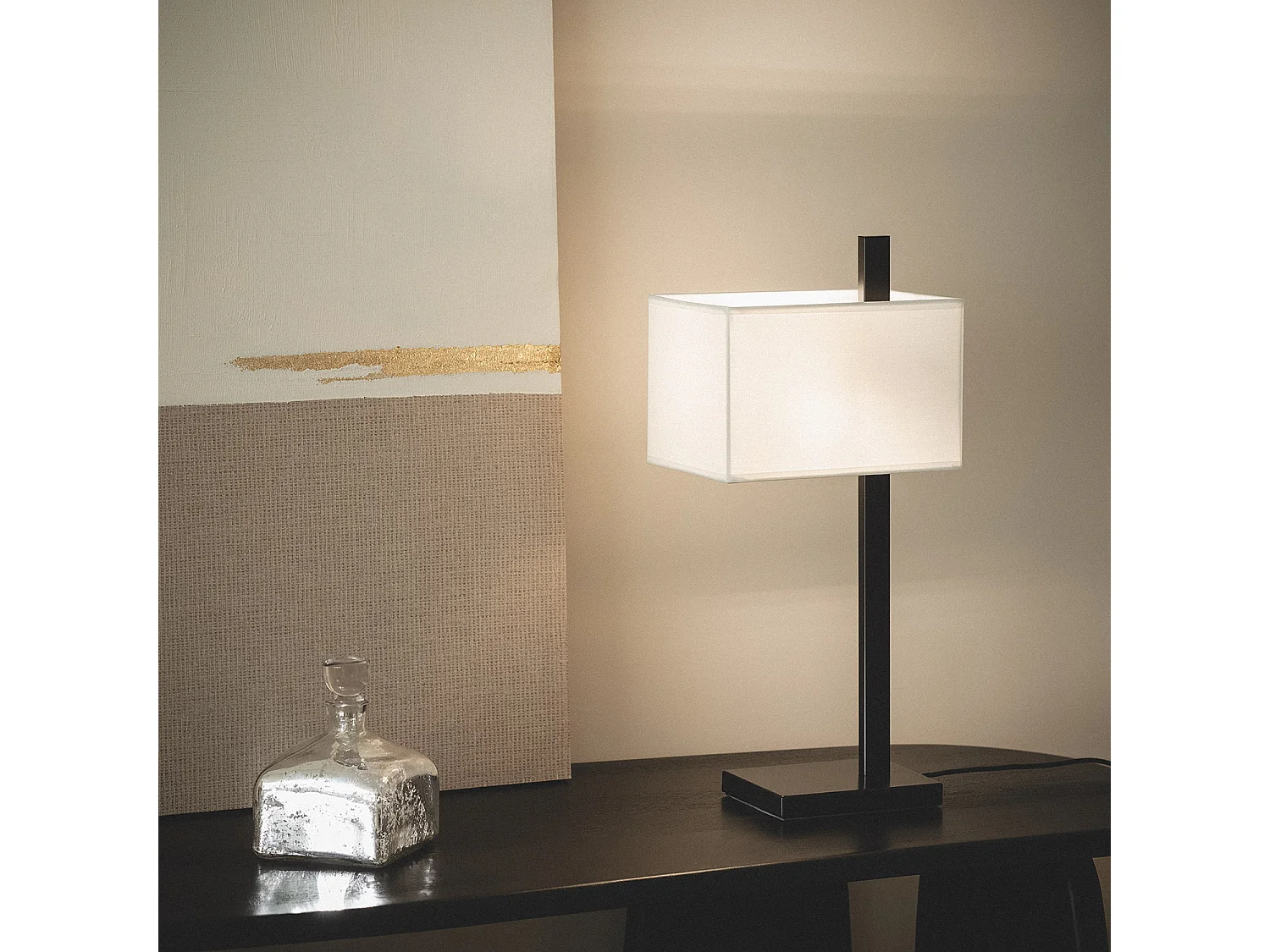 Lampe à Poser Métal et Tissu avec Port USB et Interrupteur Tactile Malena Noir