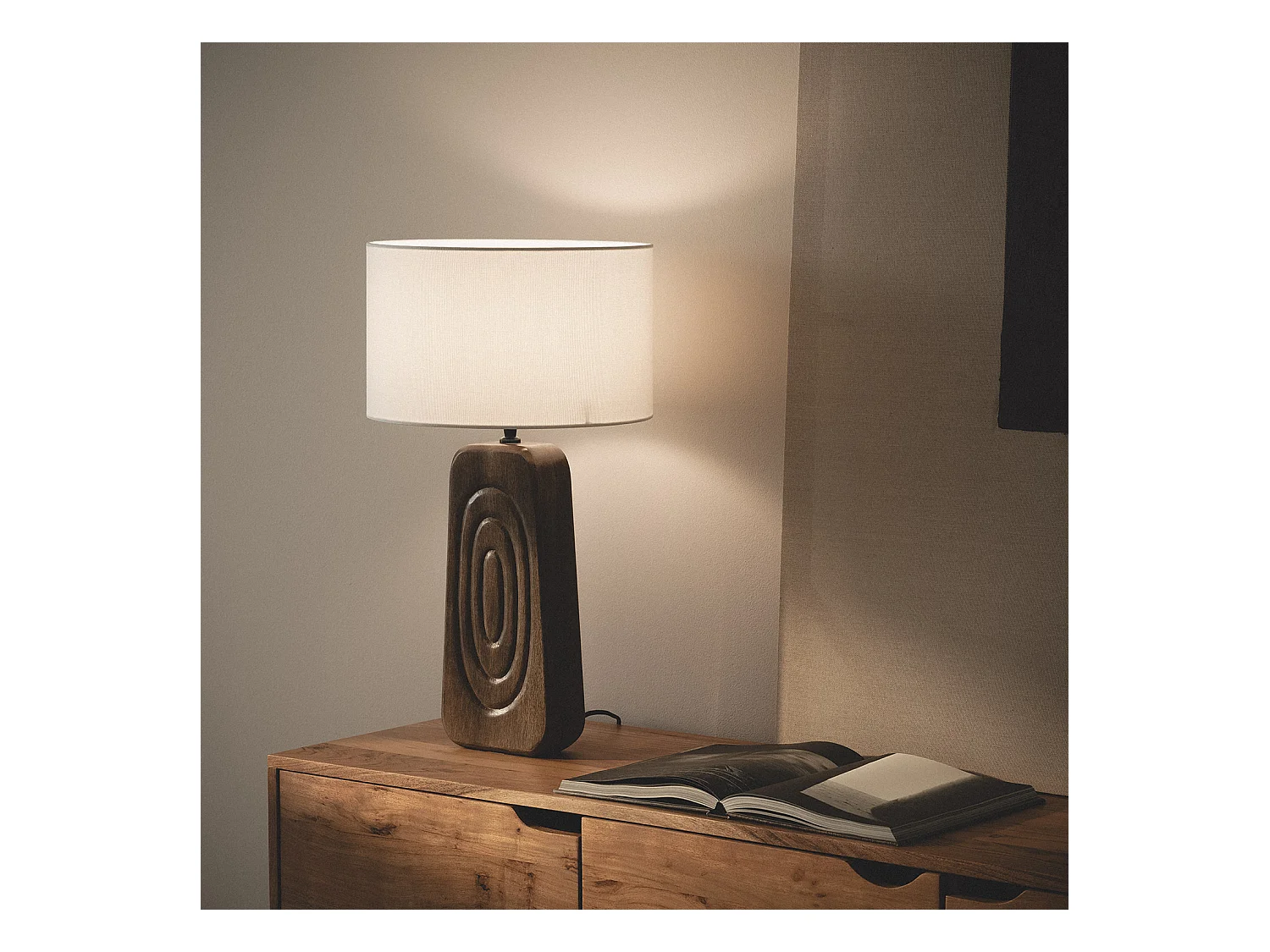 Lampe à Poser Bois Ishana ILUZZIA Blanc
