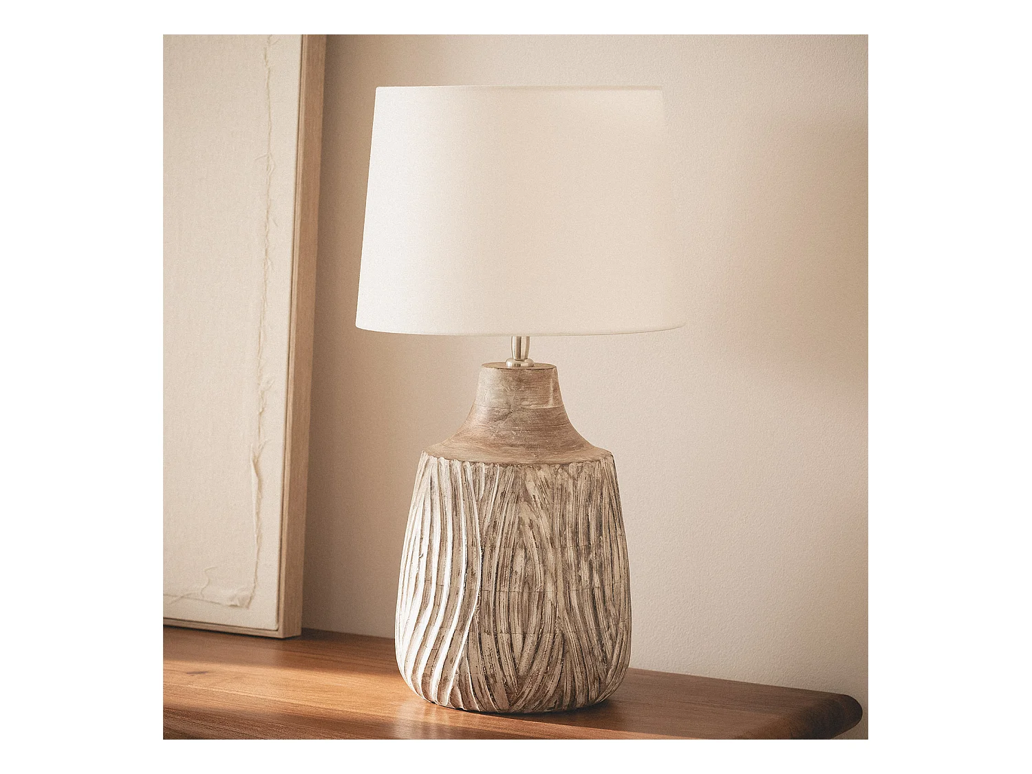 Lampe à Poser Bois Tanmay ILUZZIA Blanc