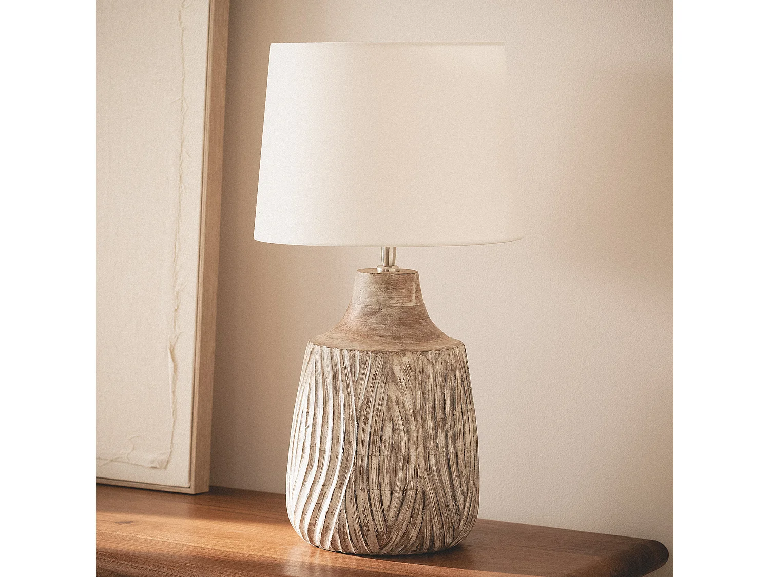 Lampe à Poser Bois Tanmay ILUZZIA Blanc