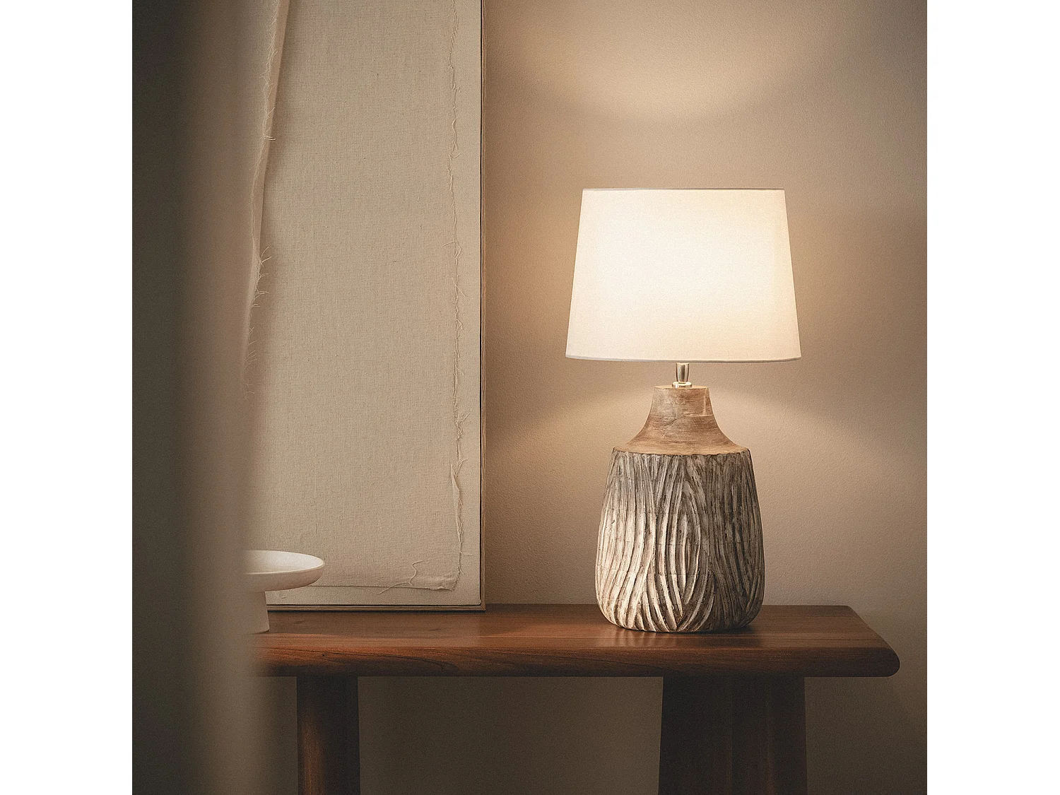 Lampe à Poser Bois Tanmay ILUZZIA Blanc