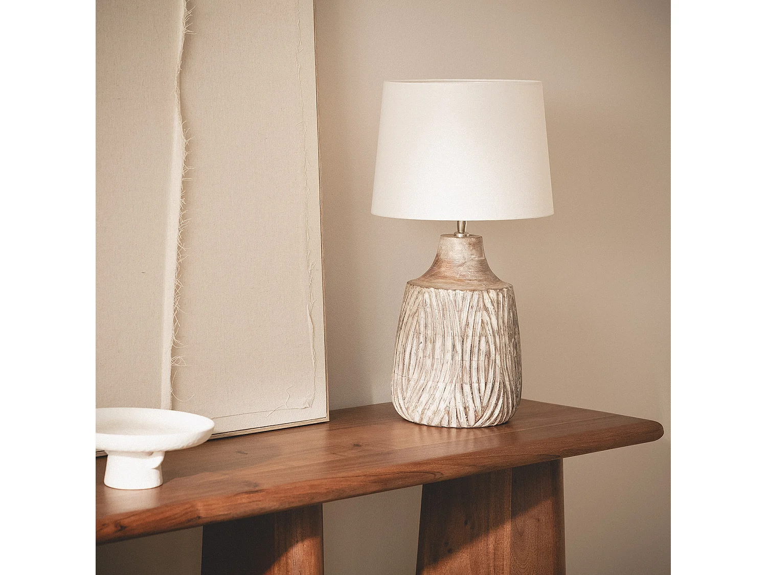 Lampe à Poser Bois Tanmay ILUZZIA Blanc