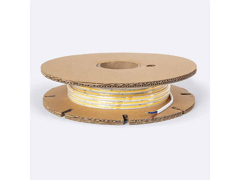 Ruban LED Dimmable 220V COB Auto-redressement 480 LED/m BOBINE 20m 12W/m 900lm/m Super Étroite Largeur 6.5mm Coupe 10cm IP65 2700K Blanc chaud