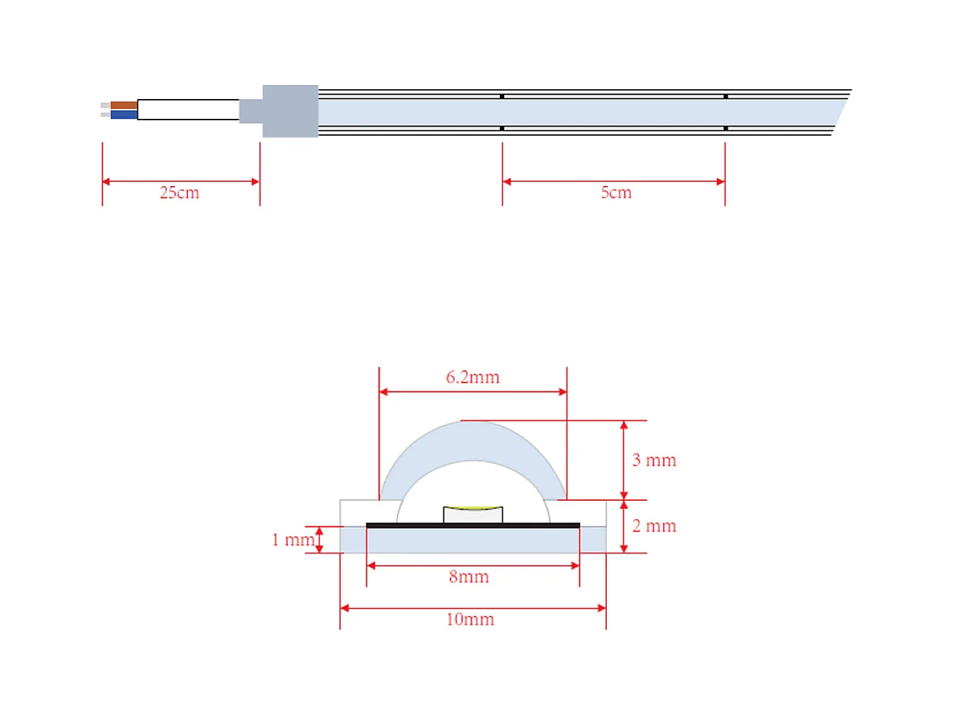 Tira LED Regulable 220V WCOB Autorectificada 260 LED/m 15W/m 1350lm/m SILICONE FLEX Ancho 10mm IP65 Corte 5cm a Medida 4000K Blanco Neutro 2 m