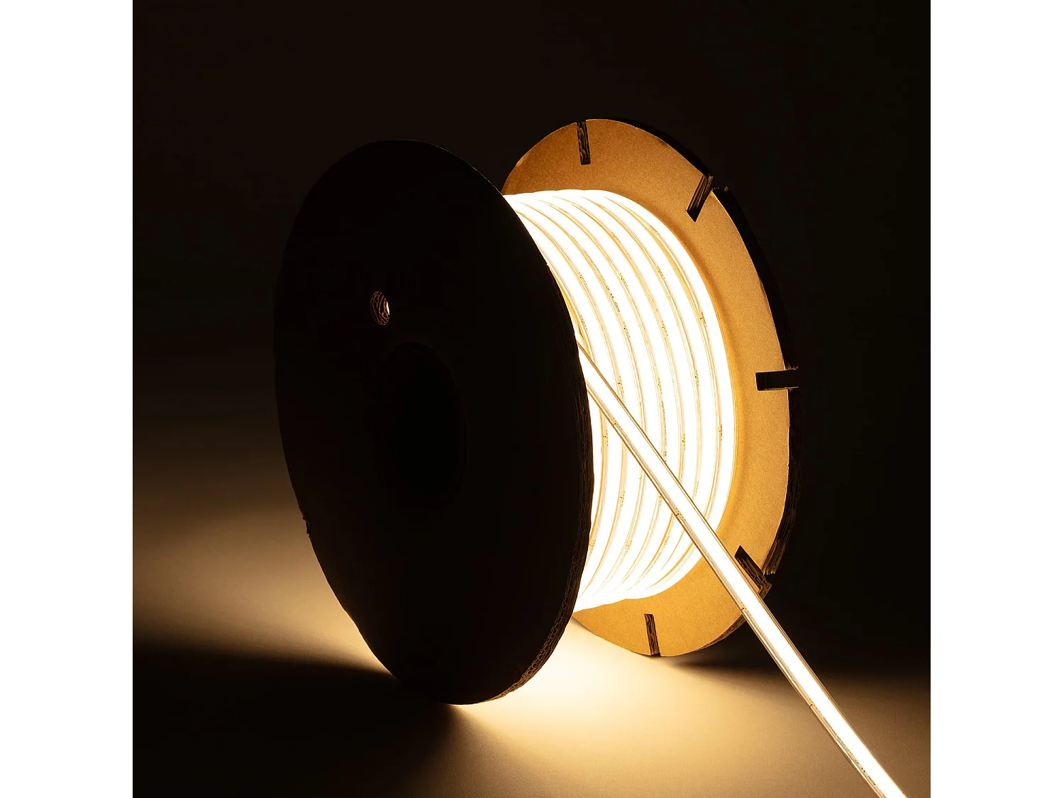 Ruban LED Dimmable 220V WCOB Auto-redressement 260 LED/m BOBINE 50m 15W/m 1350lm/m SILICONE FLEX Largeur 10mm IP65 Coupe 5cm 2700K Blanc chaud