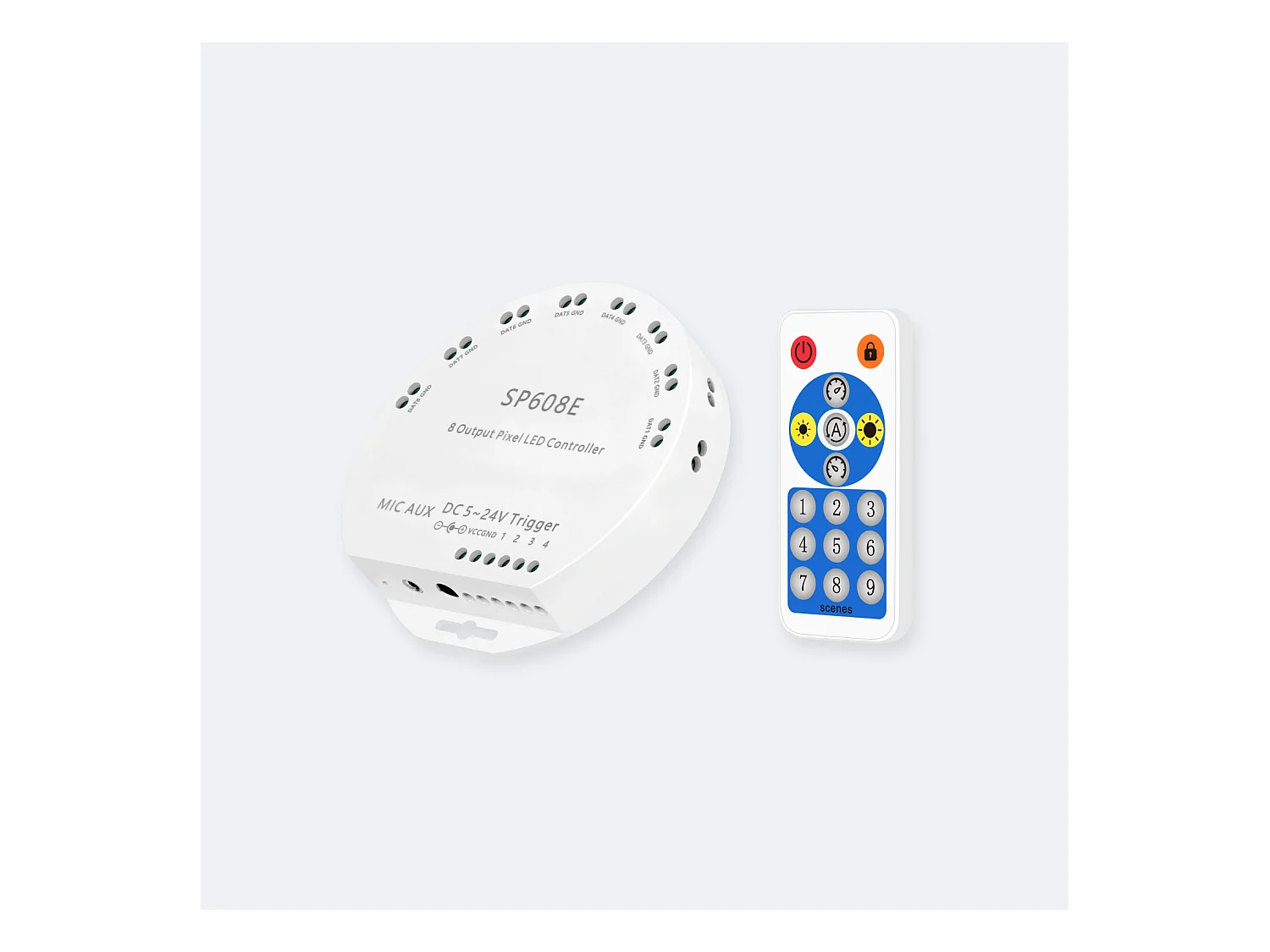 Contrôleur Variateur pour 8 Rubans LED RGB Digital SPI 5-24V DC avec Télécommande RF et APP RGBIC