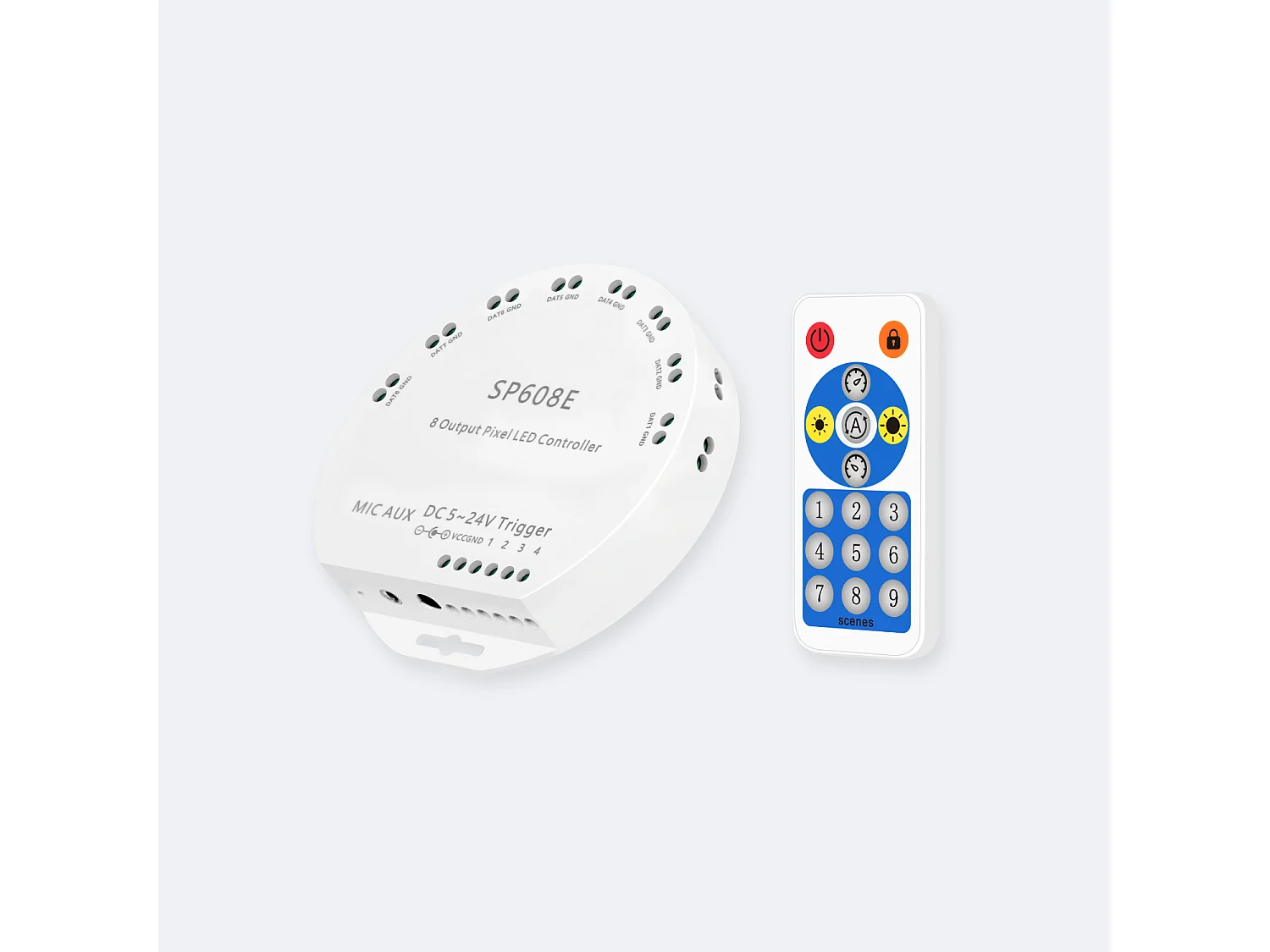 Contrôleur Variateur pour 8 Rubans LED RGBIC Digital SPI 5-24V DC avec Télécommande RF et APP RGBIC