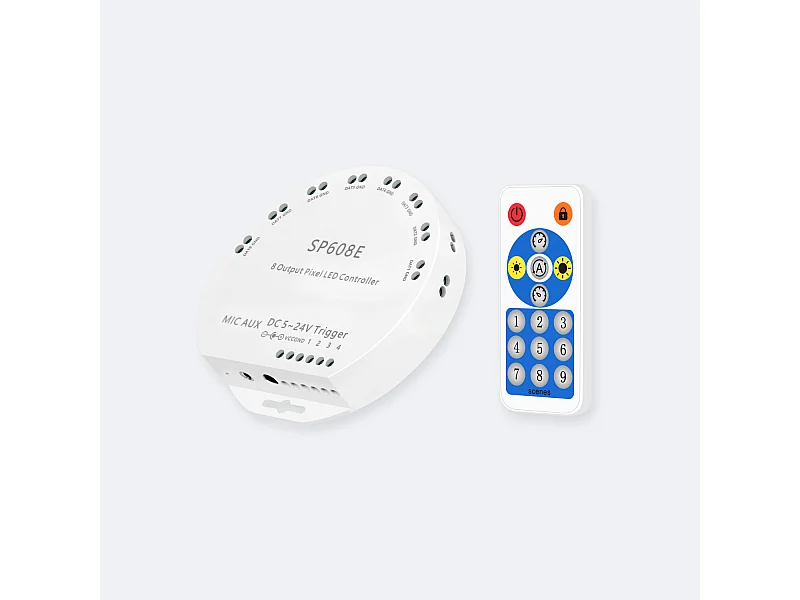 Contrôleur Variateur pour 8 Rubans LED RGBIC Digital SPI 5-24V DC avec Télécommande RF et APP RGBIC