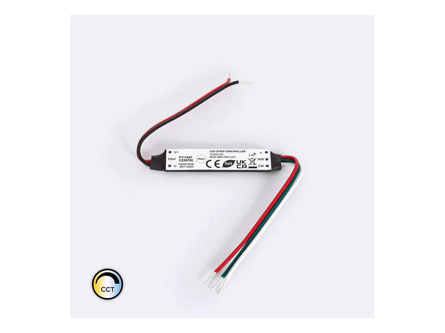 Controlador Regulador Mini Tira LED CCT 12/24V DC Compatible con Mando RF CCT
