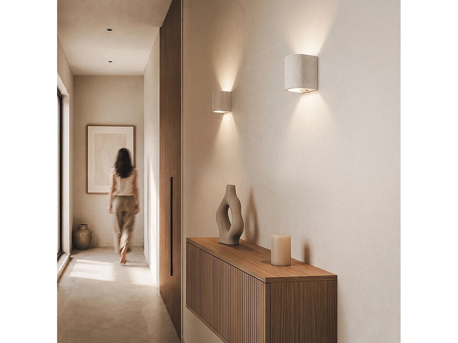 Aplique de Pared Cemento Iluminación Doble Cara Kediri Beige