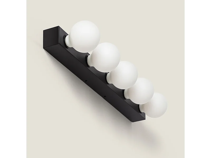 Lampada da Parete Bagno Metallo 5 Faretti Aizkra Nero